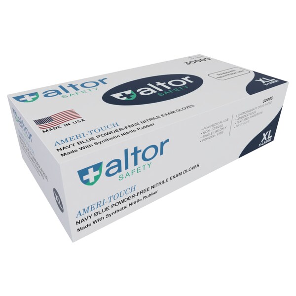 Altor Safety Disposable Gloves, 3.6 mil Palm, Nitrile, Powder-Free, XL, 100 PK, Blue 30005 - main